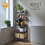 Стеллаж KOKSET loft, высокий напольный металлический с 5 деревянными полками из ЛДСП, шкаф стеллаж, 66х45х181 см, ГРОСТАТ