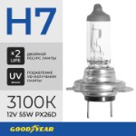 Лампа автомобильная галогенная Goodyear H7 Long Life +UV фильтр 12V 55W PX26d 3100К, код НФ-00003503