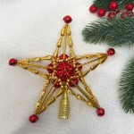 Новогоднее украшение из стеклянных бусин «Звезда красно-золотая» верхушка