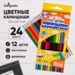 Карандаши двусторонние, заточенные, 12 штук, 24 цвета, корпус треугольный, деревянный, в картонной коробке