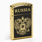 Зажигалка газовая для курения “RUSSIA”, 1 х 3.5 х 6 см, золото