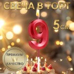 Свеча в торт на шпажке «‎Грань», цифра “9”, 5 см, красная