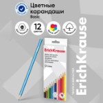 Карандаши 12 цветов, ErichKrause, пластик, шестигранные, 2,6 мм грифель, картонная упаковка, европодвес