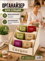 Органайзер для специй «Специи», 3 секции, до 30 пакетиков (берёзовая фанера, светлый)