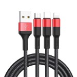 Кабель hoco X26 Xpress Lightning+Micro-USB+Type-C - Черно/Красный