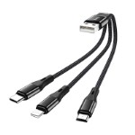 Кабель hoco X47 3-in-1 Harbor charging cable (Lightning+Micro+Type-C) - Black