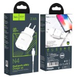 Сетевой адаптер hoco N4 Aspiring dual port charger set (for Lightning) (EU) - White