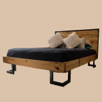 Кровать двуспальная лофт из массива сосны с изголовьем и геометрическими ножками