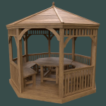 Классическая круглая деревянная беседка с мебелью
