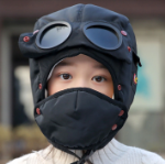 Шапки-бомберы детские зимние ветрозащитные с маской и очками авиатора