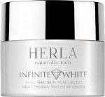 Отбеливающий ночной увлажняющий крем для лица HERLA Infinite White total spectrum moisturizing night therapy whitening cream, 50 мл