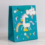 Пакет подарочный (S) “Unicorn and clouds “, green (18*23*10)