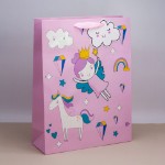 Пакет подарочный (L) “Unicorn and clouds “, pink (32*42*11.5)