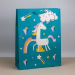 Пакет подарочный (L) “Unicorn and clouds “, green (32*42*11.5)