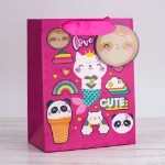 Пакет подарочный (S) “Many cute love”, pink (18*23*10)
