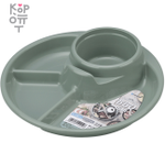 INOMATA PLASTIC BARBECUE DISH - Тарелка для барбекю и пикника 3-х секционная с подставкой под напитки и столовых приборов, круглая (21Д × 4,6В см.) (SMOKY MINT - ДЫМЧАТАЯ МЯТА)