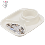 INOMATA PLASTIC BARBECUE DISH SQUARE - Тарелка для барбекю и пикника 3-х секционная с подставкой под напитки и столовых приборов, прямоугольная (22Д × 18,3Д × 4,6В см.) (IVORY - СЛОНОВАЯ КОСТЬ)