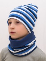 Комплект для мальчика шапка+снуд Полоса синяя