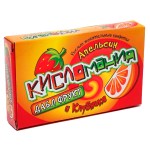 Жевательные конфеты Кисломания дабл фрукт со вкусом апельсина и клубники, 14 г