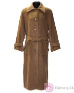 Пальто женское прямой покрой пояс накладные карманы цвет песочный
