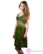 Сарафан женский зеленый с цветами и кружевом сзади