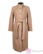 Пальто женское с воротником-стойкой коричневое