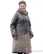 Пальто женское на сиетепоне серо-бежевого цвета