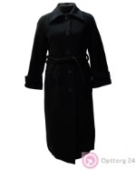 Пальто женское с поясом и накладными карманами чёрное