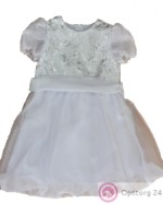 Платье детское с цветочным тиснением и поясом белое