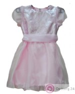 Платье детское с цветочным тиснением и поясом розовое