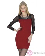 Красное платье с длинным рукавом в сеточку