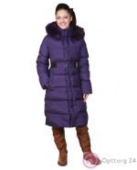 Пальто пуховое подростковое с фиолетового цвета с опушкой