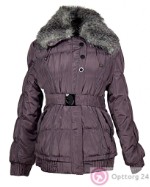 Куртка зимняя фиолетовая опушка иск. мех с капюшоном на поясе