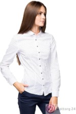 Женская блузка белого цвета в черный горох.