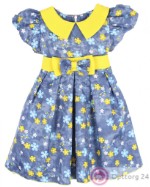 Детское платье голубого цвета  с желтым воротником и поясом
