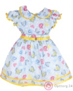Детское платье  светло голубого цвета  с жёлтой окантовкой.