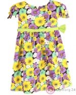 Платье для девочки с цветочным расскрасом и салатовым поясом
