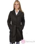 Пальто женское, черного цвета, с поясом