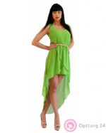 Платье из шифона ярко-зеленого цвета с ремешком на талии