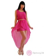 Платье из шифона розового цвета с ремешком на талии