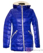 Куртка женская удлиненная стеганная ярко синего цвета