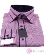 Сорочка мужская приталенная фиолетовая с темным кантом