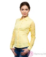 Блузка желтого цвета с ажурными рукавами