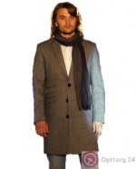Пальто мужское длинное серого цвета с элегантным декором