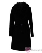 Пальто женское с кудрявым воротником чёрное