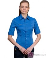 Блузка короткий рукав синего цвета с кружевом