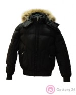 Куртка мужская зимняя укороченная на двойном синтепоне со светлой опушкой чёрная