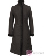 Приталенное женское пальто с искусственным мехом