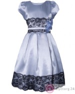 Детское платье “Гламур” голубое с черным гипюром