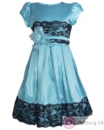 Детское платье Гламур голубое с черным гипюром